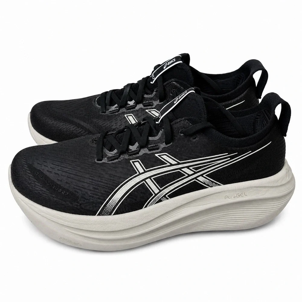 Asics Gel Nimbus 27 Black White Athletic Running Shoes 1011B958 Men's Size 11